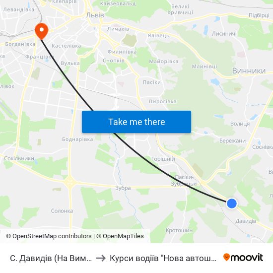 С. Давидів (На Вимогу) to Курси водіїв "Нова автошкола" map