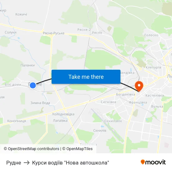 Рудне to Курси водіїв "Нова автошкола" map