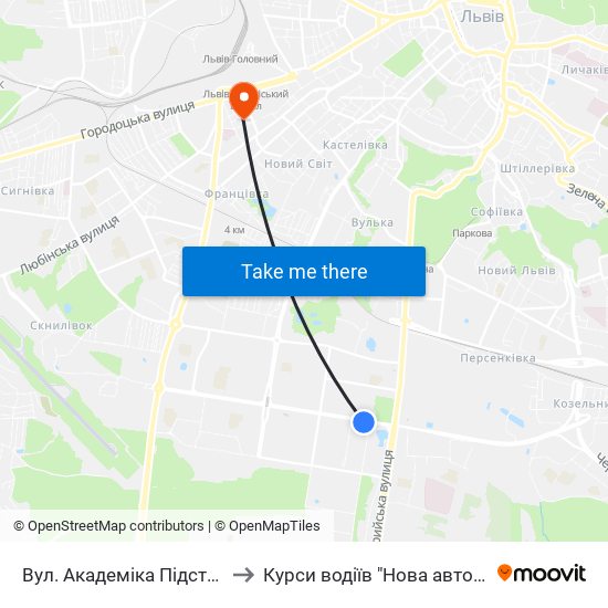 Вул. Академіка Підстригача to Курси водіїв "Нова автошкола" map