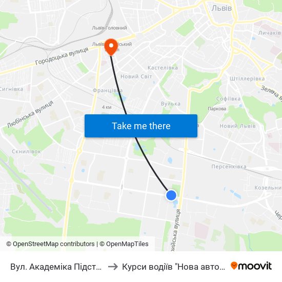 Вул. Академіка Підстригача to Курси водіїв "Нова автошкола" map