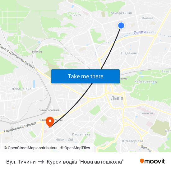 Вул. Тичини to Курси водіїв "Нова автошкола" map