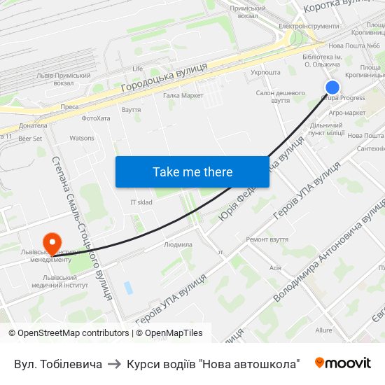 Вул. Тобілевича to Курси водіїв "Нова автошкола" map