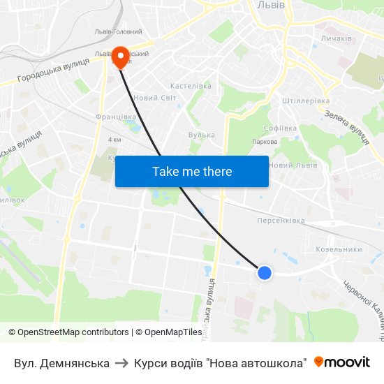 Вул. Демнянська to Курси водіїв "Нова автошкола" map