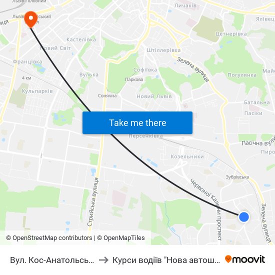 Вул. Кос-Анатольського to Курси водіїв "Нова автошкола" map