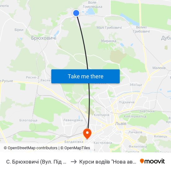 С. Брюховичі (Вул. Під Основою) to Курси водіїв "Нова автошкола" map