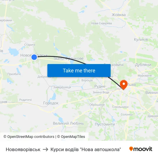 Новояворівськ to Курси водіїв "Нова автошкола" map