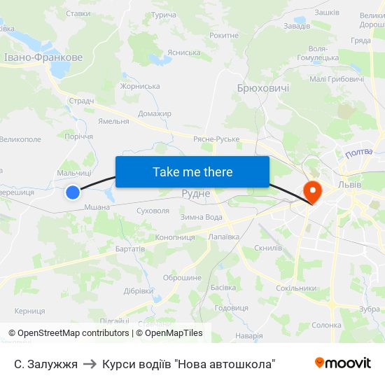 С. Залужжя to Курси водіїв "Нова автошкола" map