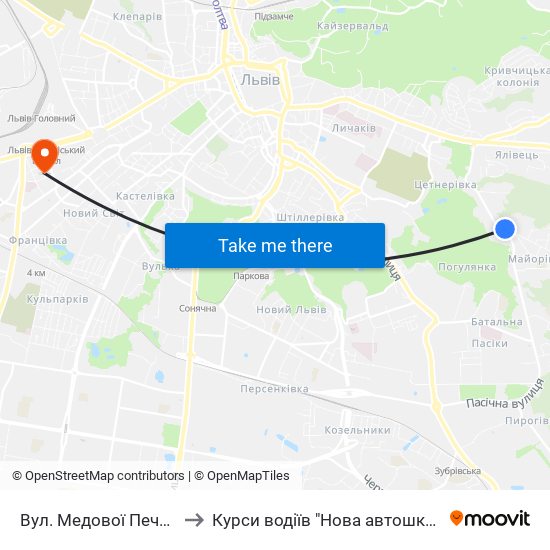 Вул. Медової Печери to Курси водіїв "Нова автошкола" map