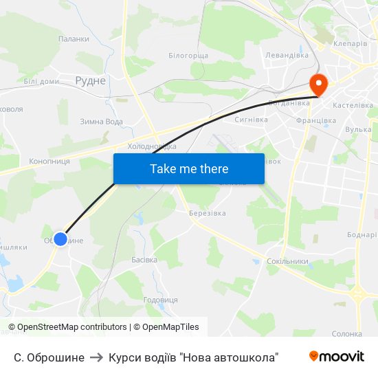 С. Оброшине to Курси водіїв "Нова автошкола" map