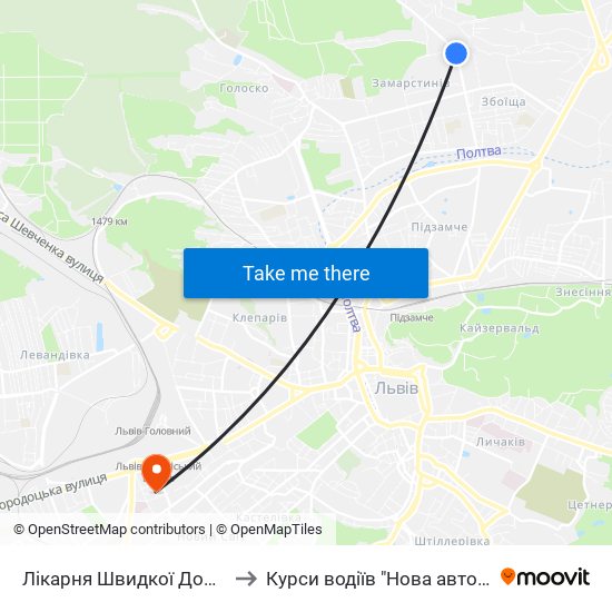 Лікарня Швидкої Допомоги to Курси водіїв "Нова автошкола" map