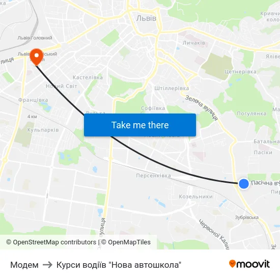 Модем to Курси водіїв "Нова автошкола" map