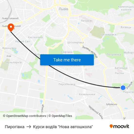 Пирогівка to Курси водіїв "Нова автошкола" map