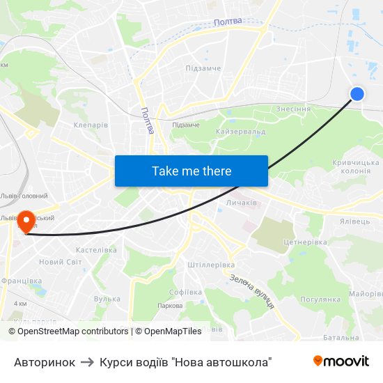 Авторинок to Курси водіїв "Нова автошкола" map