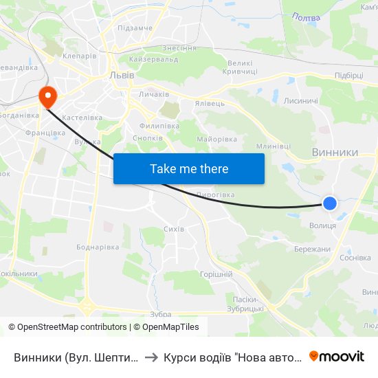 Винники (Вул. Шептицьких) to Курси водіїв "Нова автошкола" map