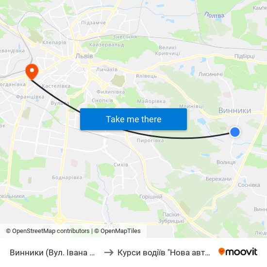 Винники (Вул. Івана Франка) to Курси водіїв "Нова автошкола" map