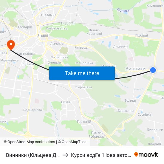 Винники (Кільцева Дорога) to Курси водіїв "Нова автошкола" map