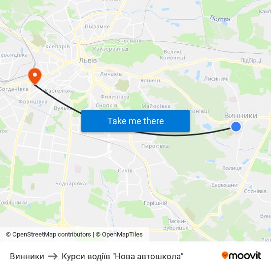 Винники to Курси водіїв "Нова автошкола" map