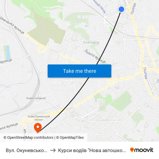 Вул. Окуневського to Курси водіїв "Нова автошкола" map