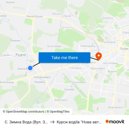 С. Зимна Вода (Вул. Західна) to Курси водіїв "Нова автошкола" map