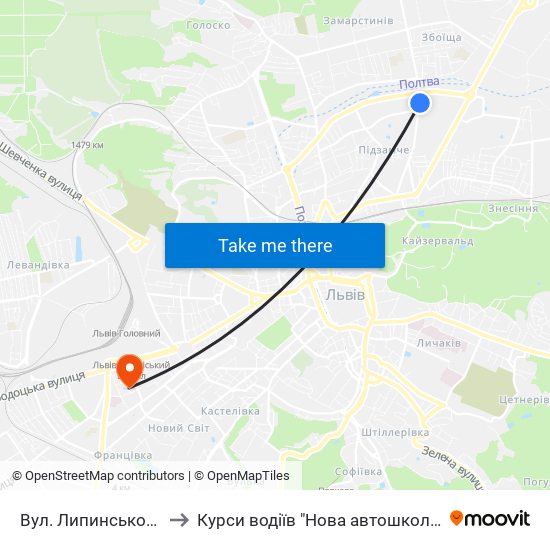 Вул. Липинського to Курси водіїв "Нова автошкола" map