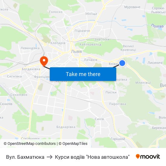 Вул. Бахматюка to Курси водіїв "Нова автошкола" map