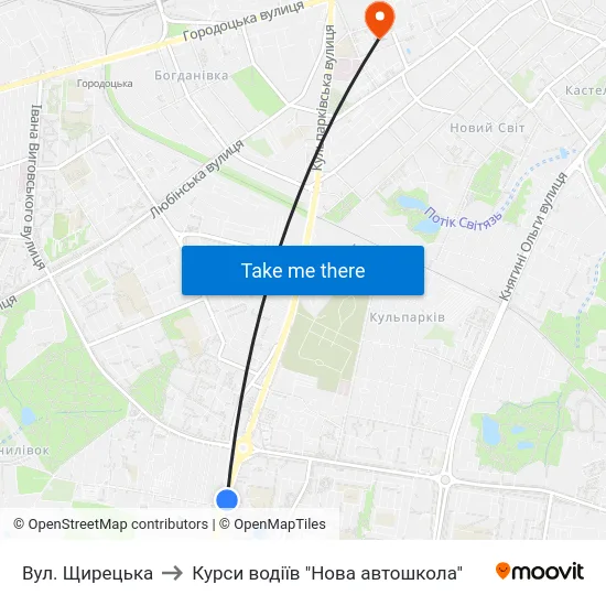 Вул. Щирецька to Курси водіїв "Нова автошкола" map