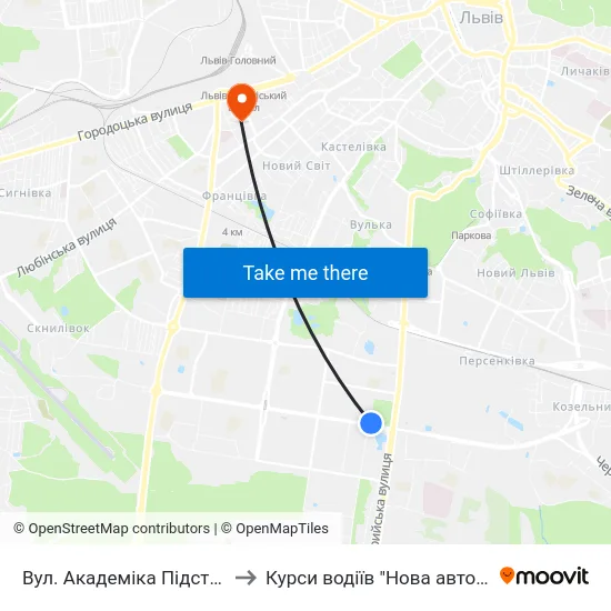 Вул. Академіка Підстригача to Курси водіїв "Нова автошкола" map