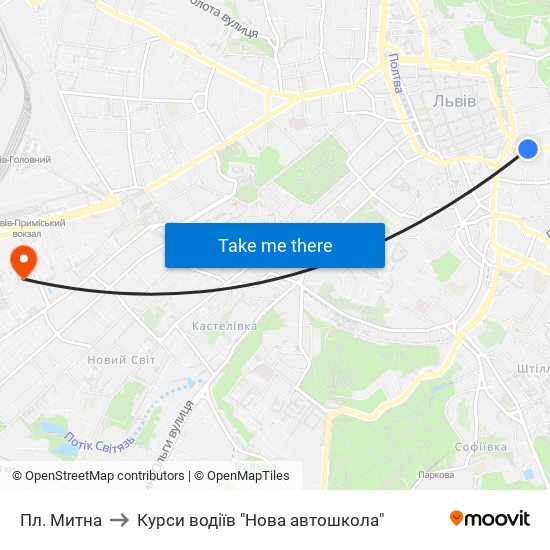 Пл. Митна to Курси водіїв "Нова автошкола" map