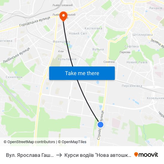 Вул. Ярослава Гашека to Курси водіїв "Нова автошкола" map