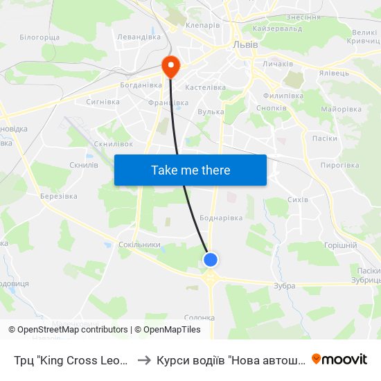 Трц "King Cross Leopolis" to Курси водіїв "Нова автошкола" map
