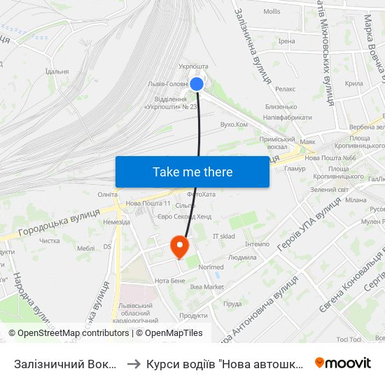 Залізничний Вокзал to Курси водіїв "Нова автошкола" map