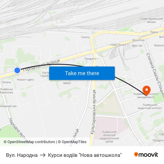 Вул. Народна to Курси водіїв "Нова автошкола" map