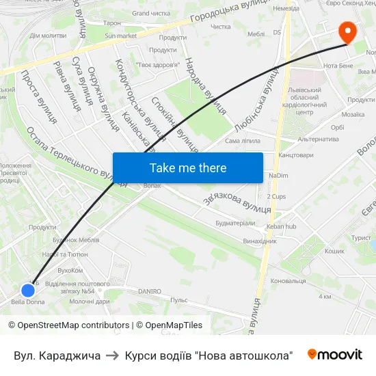 Вул. Караджича to Курси водіїв "Нова автошкола" map