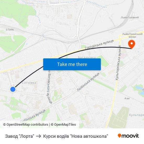 Завод "Лорта" to Курси водіїв "Нова автошкола" map