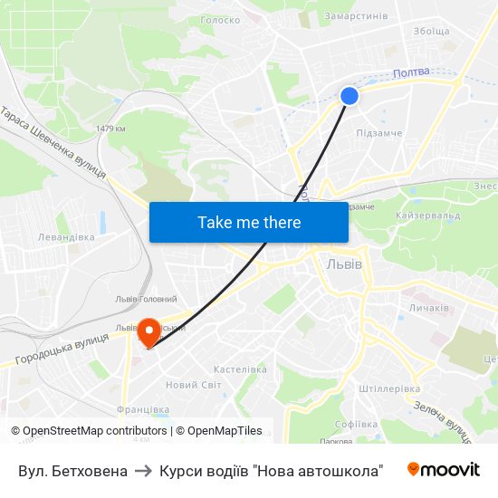Вул. Бетховена to Курси водіїв "Нова автошкола" map