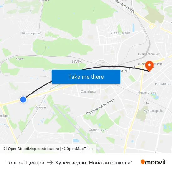 Торгові Центри to Курси водіїв "Нова автошкола" map