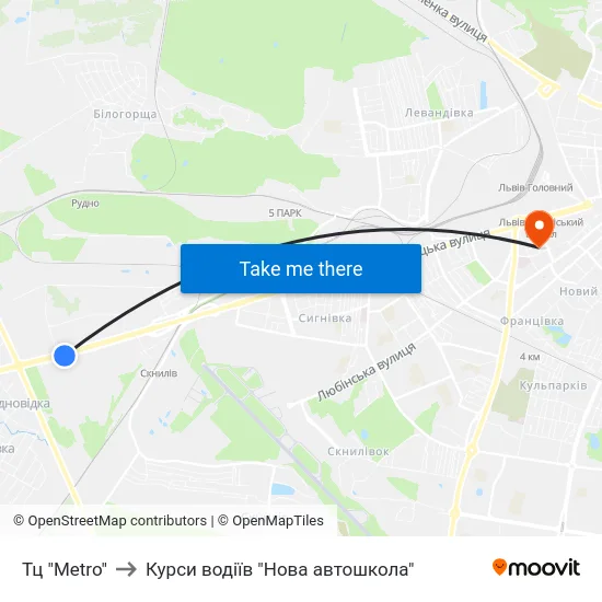 Тц "Metro" to Курси водіїв "Нова автошкола" map