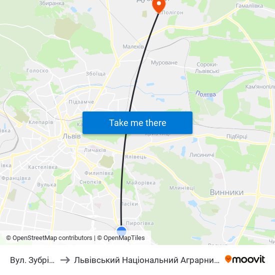 Вул. Зубрівська to Львівський Національний Аграрний Університет map