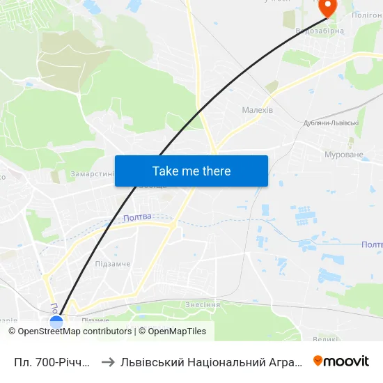 Пл. 700-Річчя Львова to Львівський Національний Аграрний Університет map