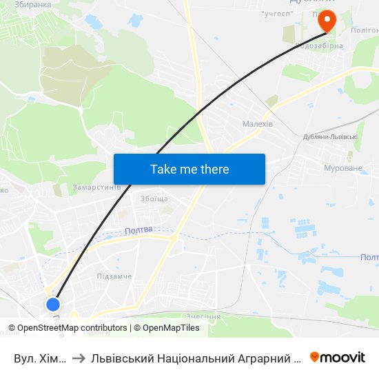 Вул. Хімічна to Львівський Національний Аграрний Університет map