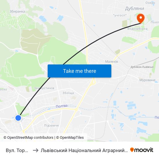Вул. Торф'Яна to Львівський Національний Аграрний Університет map