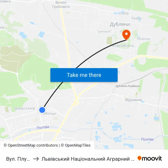 Вул. Плугова to Львівський Національний Аграрний Університет map