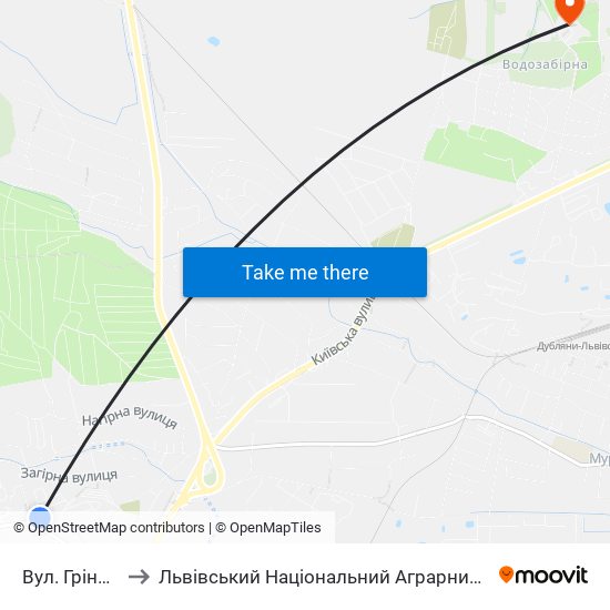 Вул. Грінченка to Львівський Національний Аграрний Університет map