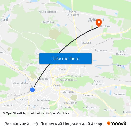 Залізничний Вокзал to Львівський Національний Аграрний Університет map