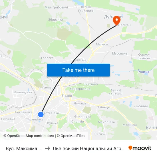 Вул. Максима Залізняка to Львівський Національний Аграрний Університет map