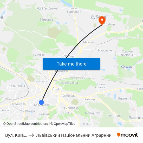 Вул. Київська to Львівський Національний Аграрний Університет map