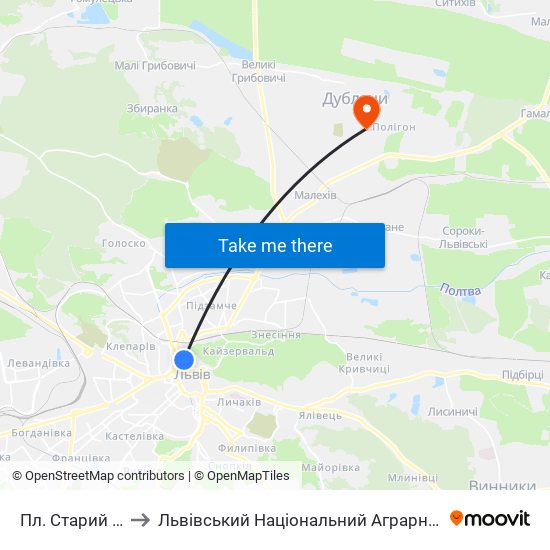 Пл. Старий Ринок to Львівський Національний Аграрний Університет map