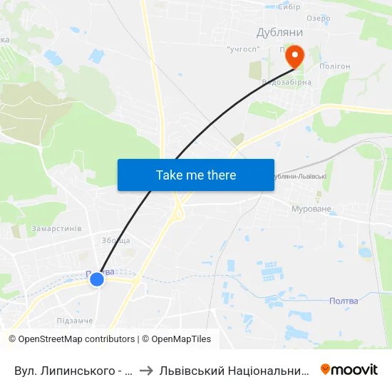 Вул. Липинського - Вул. Миколайчука to Львівський Національний Аграрний Університет map