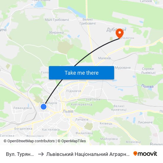 Вул. Турянського to Львівський Національний Аграрний Університет map