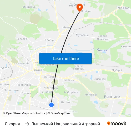 Лікарня №8 to Львівський Національний Аграрний Університет map